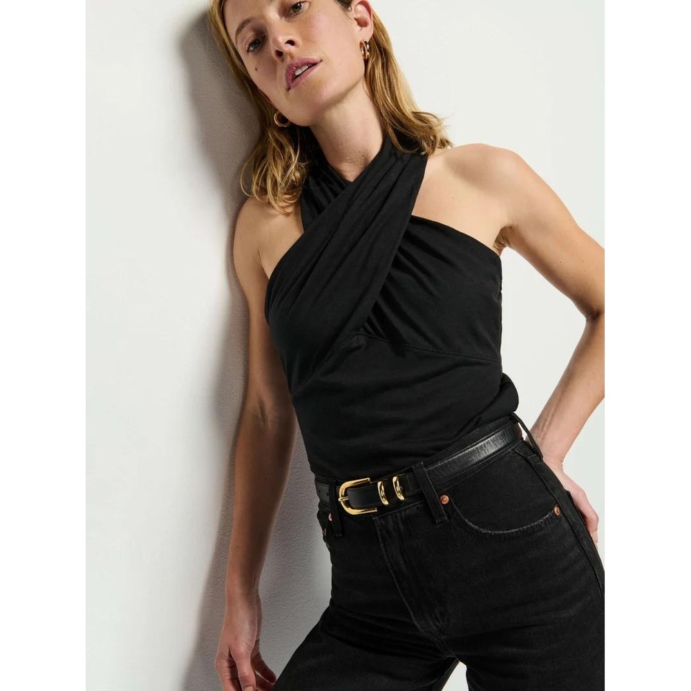 Nation LTD Hanna Halter Cross Front Top Black Pima Cotton Blend NWT M Peru Basic